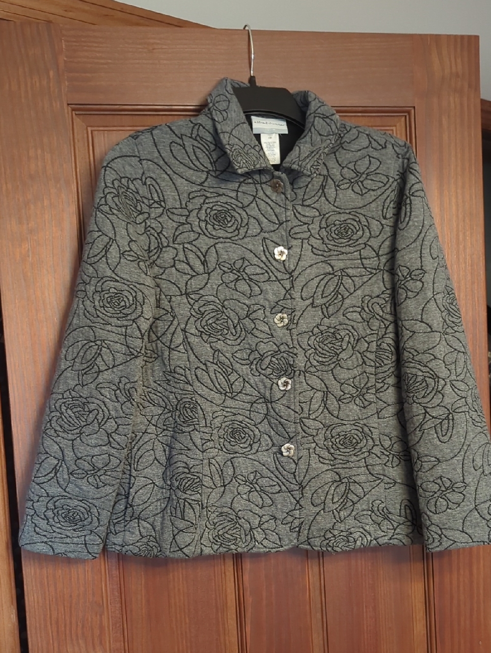 Alfred Dunner Gray Floral Quilted Blazer Jacket